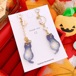 ハロウィン👻🍭🎃🧙‍♀️🐈‍⬛ 猫(ˆ꜆ . . ꜀ˆ) 宇宙 月🌙  星🌟 asymmetry ハンドメイド ピアス イヤリング レディース アクセサリー 