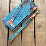 nene-suke様用　ターコイズ色スマホケース☆背面型＆ストラップ　スニーカー&デニム　Xperia 本革ヌメ革レザー