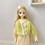 22cmドールサイズ　モヘアぽわん袖カーディガン　黄緑　ニット＊リカちゃん　ピュアニーモ　ブライス