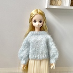 22cmドールサイズ　モヘアぽわん袖カーディガン　水色　ニット＊リカちゃん　ピュアニーモ　ブライス