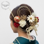 髪飾り　赤×ゴールド　 成人式髪飾り　成人式　卒業式　卒業式髪飾り　ウェディング　七五三 和装　はたちのつどい