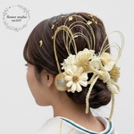 髪飾り　ホワイト×ゴールド　 成人式髪飾り　成人式　卒業式　卒業式髪飾り　ウェディング　七五三 和装　はたちのつどい 結婚式