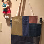 Denim stacked 31bricks up tote bag  reversible