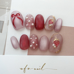 ribbon＆strawberry＆pearl nail