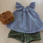 r217　ブルーギンガムのふりふりトップス（100)