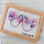 リボン　ハンドメイド　ヘアゴム　2個セット　キッズ　子供　チュール ビーズ 紫