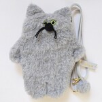 【ライトグレー】もじゃ猫ポケット付きスマホショルダー