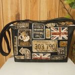 【N様ご依頼品】ショルダーバッグ♪イギリスラベル柄×黒系デニム