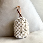 キナリポコポコの手編み巾着/毛糸バッグ/ウール/秋バッグ/冬バッグ/手編みバッグ/編み物/特集掲載/編み物