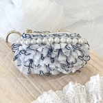 【くしゅくしゅミニポーチ Blue】ポーチ　イヤホンケース　ミニポーチ　フリル　カラビナ　ブルー　青