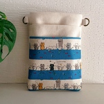 帆布 釣り猫柄 2wayウエストポーチ S｜ナースポーチ・オーガナイザー対応｜ブルー