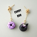 ハロウィンネコチョコドーナツ（パープルver）ピアス/イヤリング＊ミニチュア