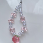 ゆらゆら桃花　ビーズストラップ　スマホ　キーホルダー　チャーム　キラキラ　リボン　花　桃　ピーチ　ピンク　携帯　キラキラ