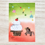 🐎透明水彩画「馬さんのお正月」イラストポストカード　2枚セット  ちぎり絵　馬　午年　動物　鏡餅　羽子板　お正月飾り　年賀状　お年賀　お正月　2026年