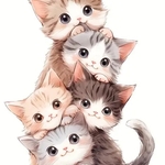 【送料無料】　No.7544　5匹の猫だんご　熱転写シート　２枚セット　アイロン　ワッペン　アップリケ　ねこ　団子　秋　冬