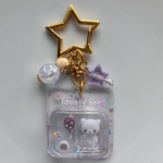 『lovely set』  レジンキーホルダー　ブリスターパック　薄紫系　猫