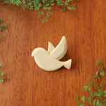 【ミニ】森の小鳥(ホワイト) 木彫りブローチ／　 北欧 ナチュラル ギフト アクセサリー プレゼント