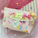 アニマルとトリプルリボンのポーチ　キャンディブローチ1個付き　ピンク系