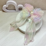 ❁﻿ヘアクリップ❁﻿ 虹色フリルのたらりんリボン 【パール】  入学 入園 発表会