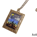 【切り絵レジン】夕暮れの城　ネックレス