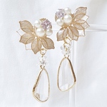 [25]【人気♡】華やかキラキラフラワー(ゴールド)♡2wayお花ピアス/イヤリング 結婚式 ブライダル お呼ばれ ウェディング 個性的 揺れる パール ジルコニア
