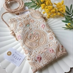 【12㌢ファスナー】一緒にお出かけしたいインド刺繍のスマホポシェット　鳳凰　散歩　旅行　着物　ギフト　プレゼント　誕生日　母の日　浴衣　夏祭り　キャンプ　フェス　