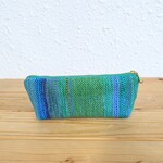 手織りポーチ(綿とシルク、みどり、横長　裂き織り少々)