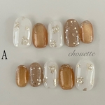 選べる♡うるうるゴールドマグネット　ブライダルネイルチップ　成人式ネイルチップ　ウェディング　秋ネイル　冬ネイル　卒業式　入学式　前撮り　ブラウン　ニュアンス