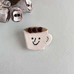 陶ブローチ【顔のコーヒーカップとコーヒー豆】