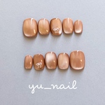 ネイルチップ　229 （　マグネット　リボン　ブラウン　秋　秋ネイル　シンプル　ミディアム　ショート　個性的　個性派　）　2点目から 送料無料　⭐︎