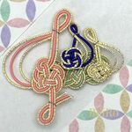 「音楽」ピンク×ゴールド　水引　ブローチ 帯留　ヘアクリップ