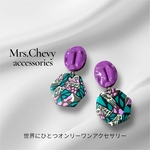 NO.486★purpleカボション×秋ボタニカル柄ピアス (イヤリング)/★   ボタニカル 秋冬 アジアン エスニック レトロ 派手 カラフル ポリマークレイ パープル 紫
