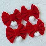 15本 トリミングチョーカー 《077》 クリスマス ラメ 赤リボン ポンポン ファー