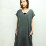 omake/linen gauze embroidery one-piece/sumi