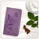 スマホケース 手帳ケース iPhoneケース 手帳型 携帯ケース 型押し 花 蝶 花柄 おしゃれ シンプル バタフライ ライトパープル パープル 紫