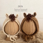 午年(うまどし)ボンネット 【定形外送料無料】☆ボンネット☆ 出産祝い  ♡選べるサイズ ♡ 2026年 干支 午年 馬 ニューボーンフォト 馬帽子 プチプラアイテム 年賀状
