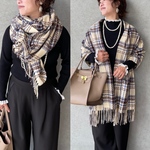 ラスト② 保温効果♡とろける肌触り♡184×70 大判チェックストール♡軽量 体型カバー 差し色 白■KMC-147 528736