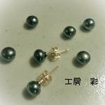 再販!!☆新色!!☆秋の装い。ＡＡＡランク・ブルーブラック淡水パールのプチピアス