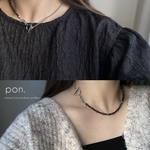 【ステンレス】 ブラックスピネル ガラスビーズ シルバーmixネックレス