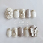 No.60 ぷっくりフラワー バタフライ 蝶々 ワンホン 韓国ネイル シュリット schritt ネイルチップ  成人式 振袖 結婚式 ブライダル 袴 卒業 前撮り ウェディング おしゃれ