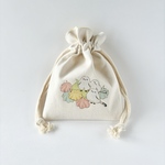 メレンゲシマエナガのフリル巾着・約15×20cm / 柔らかしっかり、11号帆布