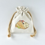 オムレット白くまのフリル巾着・約15×20cm / 柔らかしっかり、生成り11号帆布