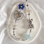 8. ビーズストラップ スマホストラップ  推し活  ビーズアクセサリー　ビーズキーホルダー　ハート　リボン　お花　くま　雲　推し色　シルバー　ブルー　青色　水色