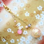 送料無料・転写玉・桜と金平糖のストラップ(S_1137）