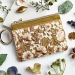 インド刺繍リボン ティッシュケース付きミニポーチ カラビナ付き マスタード