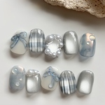 𝐬𝐢𝐳𝐞 𝐨𝐫𝐝𝐞𝐫：くすみブルーのニュアンスリボンネイル