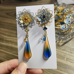 グラデ 芳月下美人 青×オレンジ💙‪🧡‬‪ 揺れる ピアス イヤリング