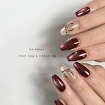 ネイルチップ＊ボルドーフラッシュマグネット ハート 赤 ベージュ リボン ガーリー シンプル 韓国 秋