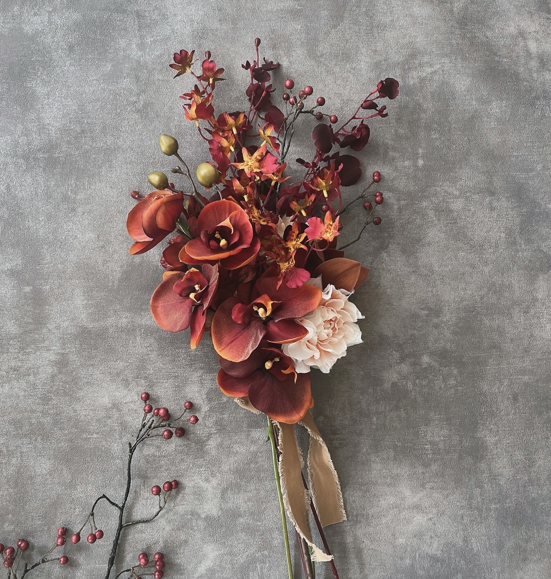 ウェディングブーケ 胡蝶蘭 和装 洋装 アーティフィシャルフラワーブーケ カラーリリィと胡蝶蘭のウェディングブーケ＊アーティフィシャル