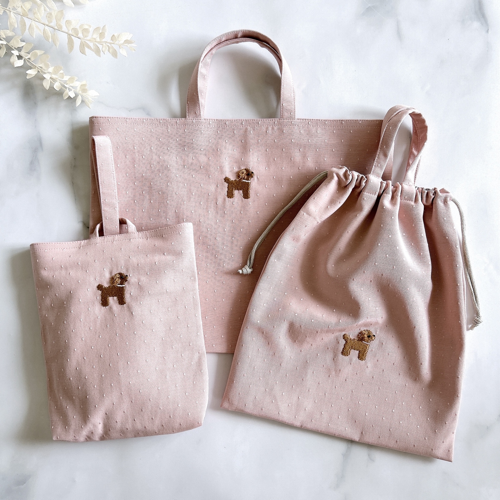 M 35×30 持ち手・ナップサック変更可】紺色・チェック・巾着袋・体操服